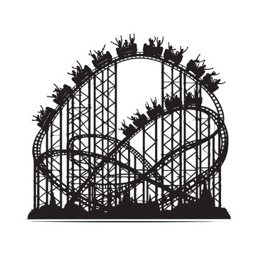 black roller coaster silhouette with riders clip art preview