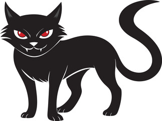 Halloween Black Cat with Menacing Eyes Spooky and Dangerous Cat Illustration