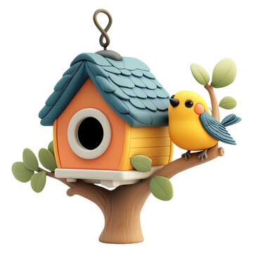 recommend clip art: Charming Birdhouse with Cute Bird in Whimsical Cartoon Style