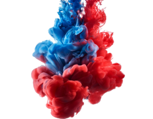 Rot und blaue farbe im wasser isoliert auf weißem Hintergrund, Freisteller 5