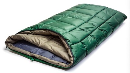 Soft, water-resistant, and insulated polyester fabric of a sleeping bag, featuring a subtle sheen and compact weave, ideal for outdoor enthusiasts and camping enthusiasts.