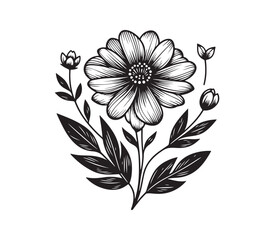 Black and white Flower silhouette vector on white background