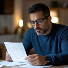 man with glasses reading a document