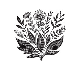 Black and white Flower silhouette vector on white background