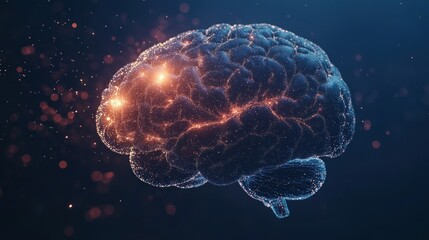 Fototapeta premium A digital representation of a brain with glowing neural connections and particles.