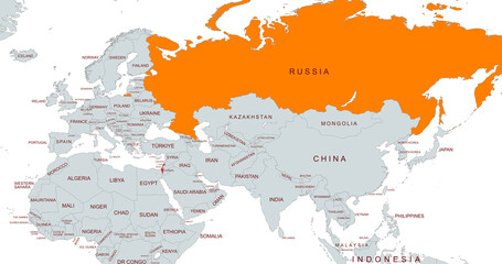 Obraz premium Map of israel and russia . Highlighting the two countries on the map.