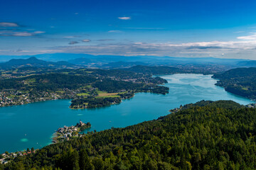 View Over Lake Woerthersee(Wörther See) And Village Maria Woerth On Peninsula In Carinthia In Austria