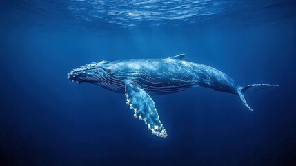 Obraz premium Humpback Whales Swimming Together in Deep Blue Ocean