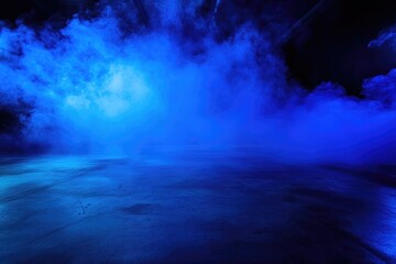 Obraz premium Mysterious Blue Smoke over Empty Floor - Eerie Atmosphere & Background for Design, Event Posters, or Theatrical Effects