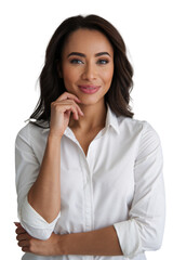 Young Attractive Black  Woman in White Shirt Exuding Confidence and Professionalism at Work