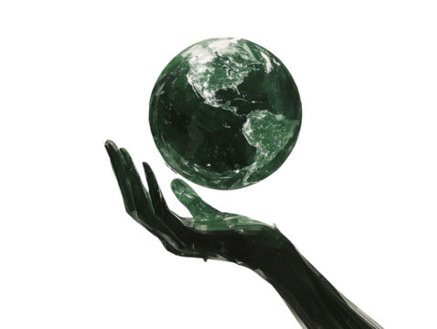 Green eco-friendly hand holding planet earth on white background PNG transparent.