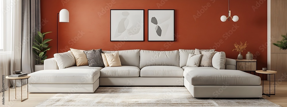 Wall mural cozy and inviting modern living room with a large comfortable sectional sofa minimalist stylish deco