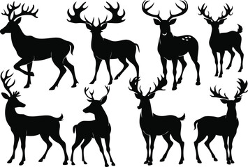 Cartoon vector black deer silhouette clipart