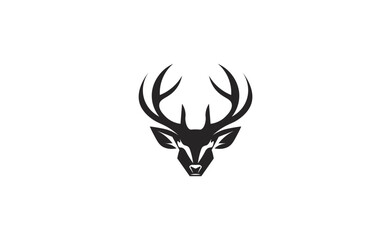 Flat vector illustration of a deer with horns as a logo	