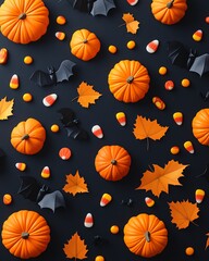 3D Halloween pattern with bat and pumpkin