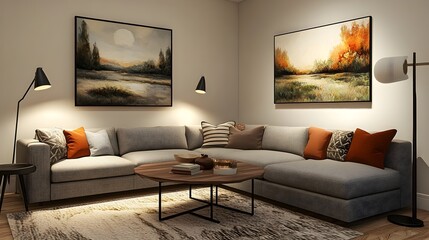 Cozy and Inviting Modern Living Room with a Large Comfortable Sectional Sofa Minimalist Stylish Decor Mid Century Modern Inspired Furniture Layered Textures and Patterns