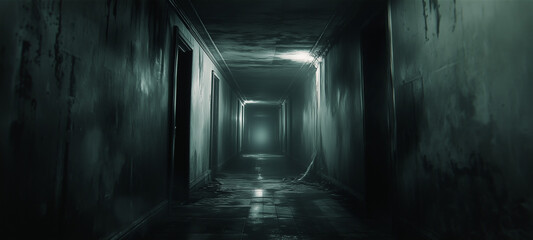 Eerie Dark Corridor with Grainy VHS Style