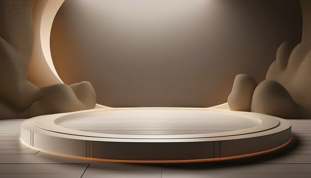 Render 3D de Espa&ccedil;o com Expositor Redondo para&nbsp;Produtos