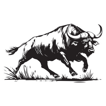 recommend clip art: Mascot of running angry buffalo, Clean Black and white Vector silhouette of a Buffalo
