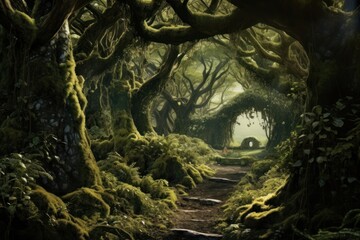 Enchanted forest landscape woodland outdoors.