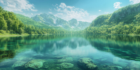 Serene Emerald Lake in a Vast Tranquil Valley