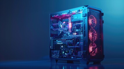 A powerful gaming rig with RGB lighting and transparent casing showing internal components