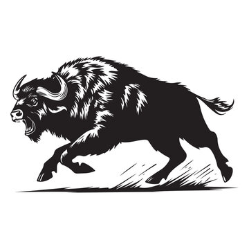 recommend clip art: Mascot of running angry buffalo, Clean Black and white Vector silhouette of a Buffalo