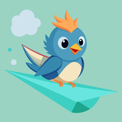 Download Cute Bird Riding Paper Airplane Cartoon Vector Icon Illustration Eps File For Design.