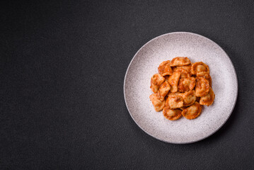 Ravioli with meat or vegetarian with ricotta, salt and spices