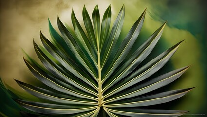 Fototapeta premium Striped Palm Leaf, Abstract Green Texture Background, Vintage Tone 