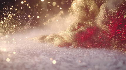 A mesmerizing display of golden and red sand particles, scattered and swirling on a white background. isolate on white background 