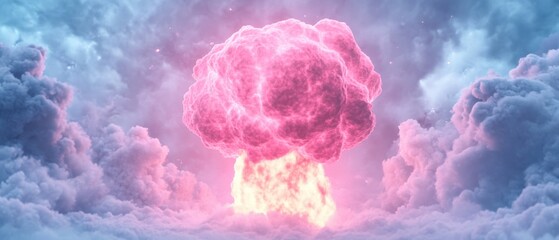 Vibrant pink explosion cloud against a dramatic sky, digital art representation