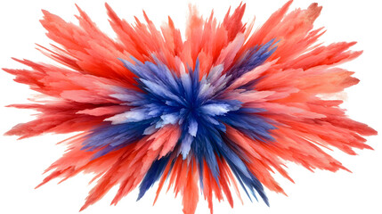 Chromatic Upheaval: The clash of elemental forces: scarlet meets azure, and the resulting explosion defies gravity. The particles disperse, creating a captivating negative space&mdash;a playground 