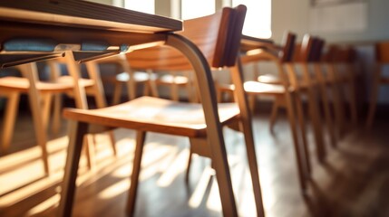 Wooden Chairs in a Classroom Setting