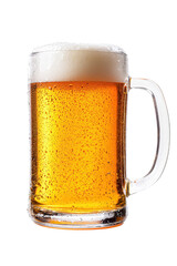 A refreshing glass of beer with a frothy head, perfect for enjoying on a warm day or at a social gathering, transparent background.