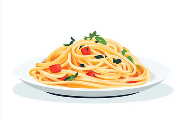 Flat illustration of pasta on a plate, Delicious Food, Yummy Food Concept
