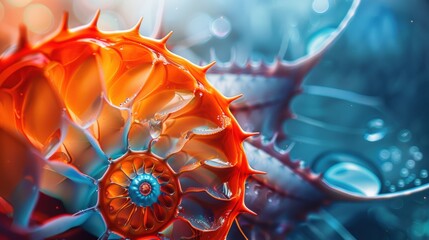 Nautilus shell in closeup, showcasing its intricate spiral pattern. The shell's geometric design is a stunning example of nature's artistry.