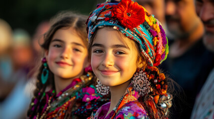 Fototapeta premium A vibrant Turkish festival, where people of all ages are dressed in traditional clothing, celebrating their heritage with pride