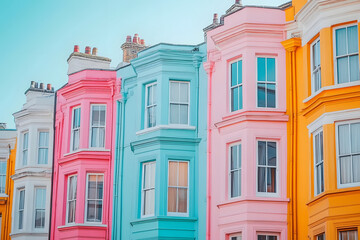Pastel Houses in Notting Hill, London: Colorful Row of Architectural Beauty