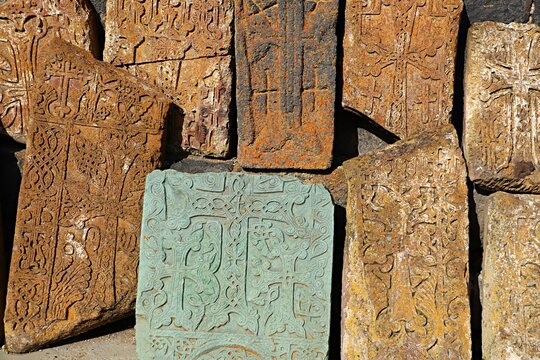 Ancient tombstones in Sevanavank Monastery, Armenia
