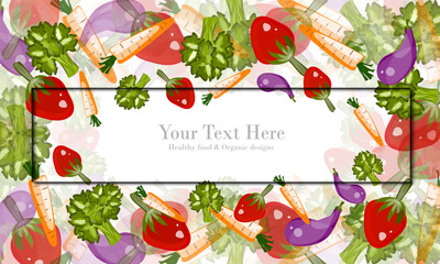 Fresh organic vegetables design with space for text. Healthy nutrition collection. Vector illustration. Healthy food.