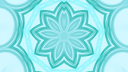 detailreiches blumenförmiges Mandala Muster, meditative Kunst, Verzierung, Design, symmetrisch, Pastellfarben, hellblau, türkis

