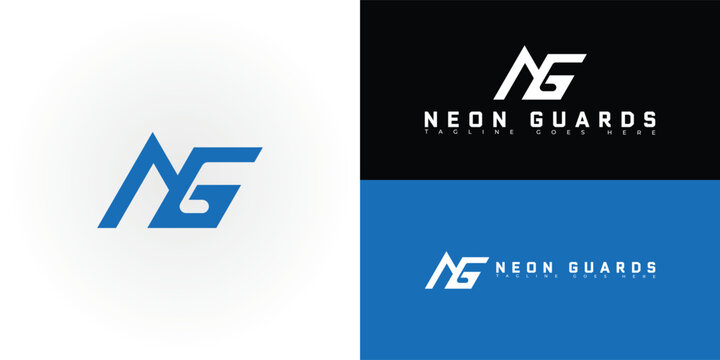 Modern initial vector letter NG or GN logo in blue color isolated on multiple background colors. The logo is suitable for electrical company logo design inspiration templates.
