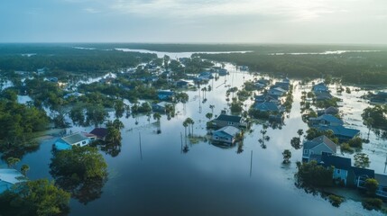 Aerial View of Town Flooded After Hurricane Event