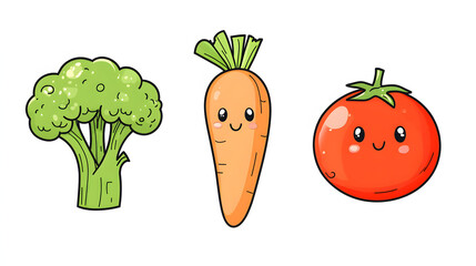 Colorful healthy food vector illustration of fresh vegetables and fruits on a white background