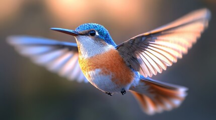 Naklejka premium A blue and orange bird is flying in the air