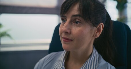 Close up of psychologist or psychotherapist communicating on therapy session. Female therapist talks, listens and supports patient during consultation. Psychology and mental health concept. Portrait.