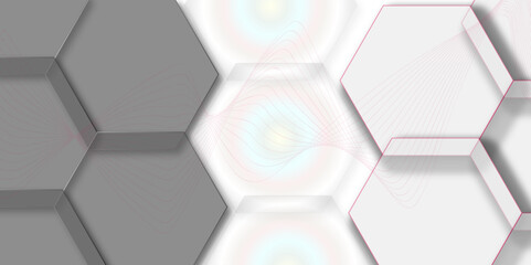 Luxury white and grey hexagonal abstract background with shadow. Geometric 3d texture illustration. Abstract hexagonal concept technology, banner and wallpaper background. 