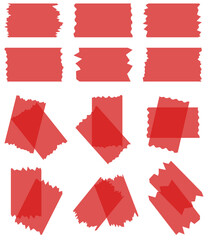 Set of red semi-transparent washi tapes isolated on white. Tapes collection in vector. Pieces of decorative tape for scrapbooks. Torn paper. Love, Valentine's Day