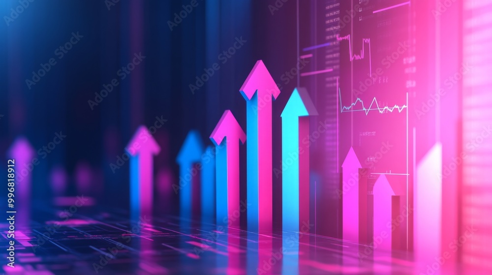Poster ai-generated futuristic arrow ascending, representing the growth, success, and business development 